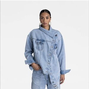 Asymmetrical Light Blue Denim Jacket